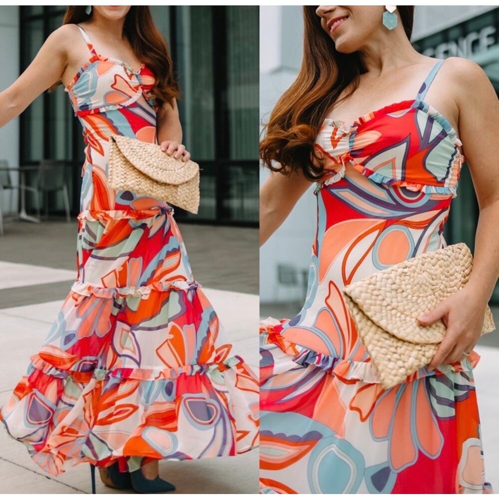 NEW Alexis x Target Limited Edition Multi Floral Vibrant Tiered Maxi Dress XXS